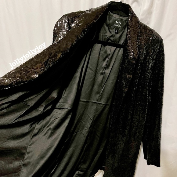 Torrid Sylvia Mollie Longline Sequin Black Blazer 2X - Picture 8 of 14